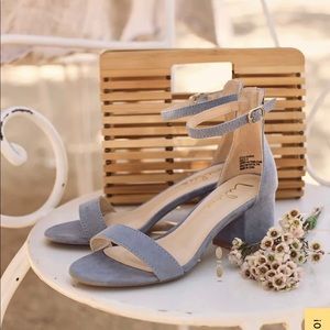 Harper Light Blue Suede Ankle Strap Heels